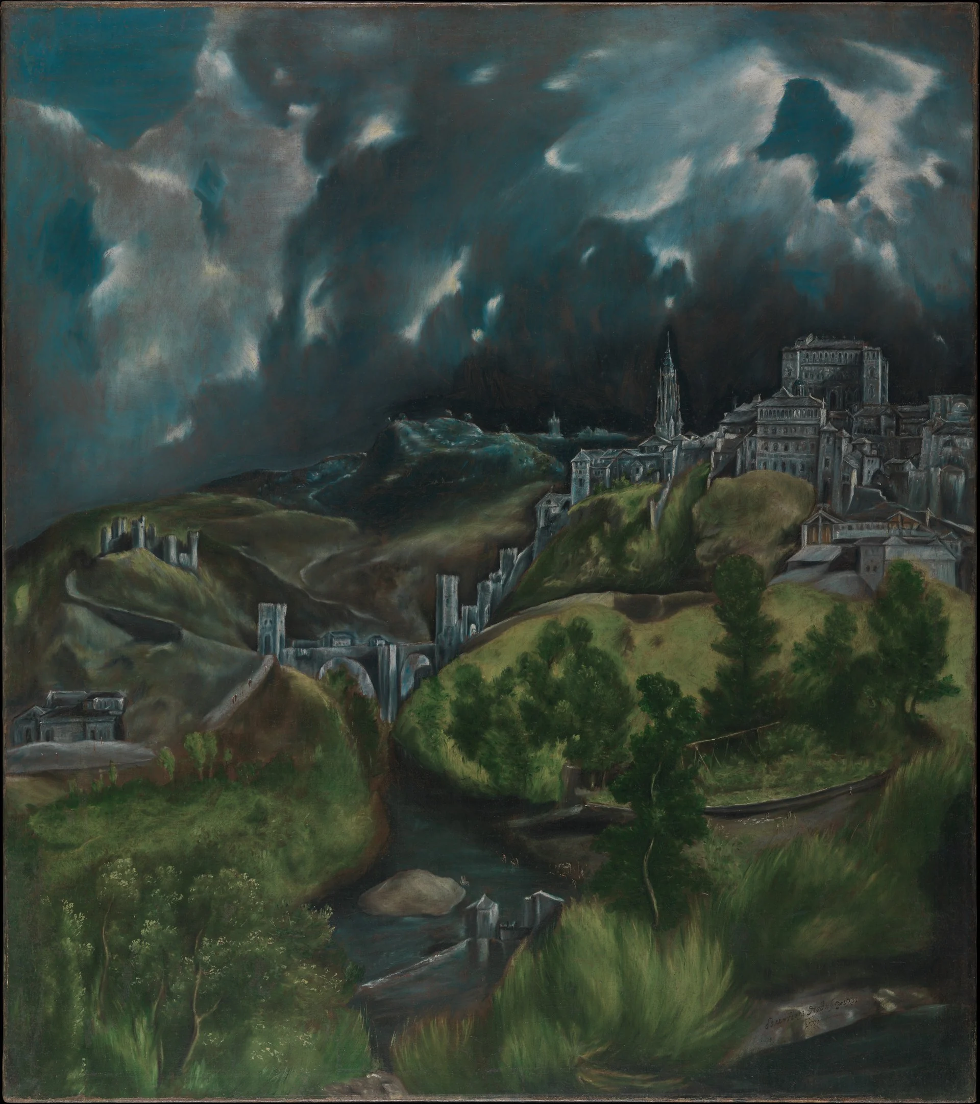 “View of Toledo”: a landscape in which the storm matters more than the topography — elongation and supernatural light as a personal language