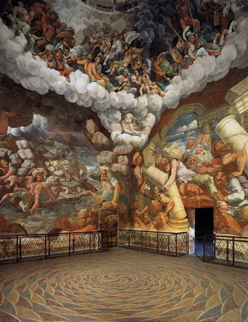 Giulio Romano builds architecture that collapses onto the viewer before their eyes — a device, not a mistake