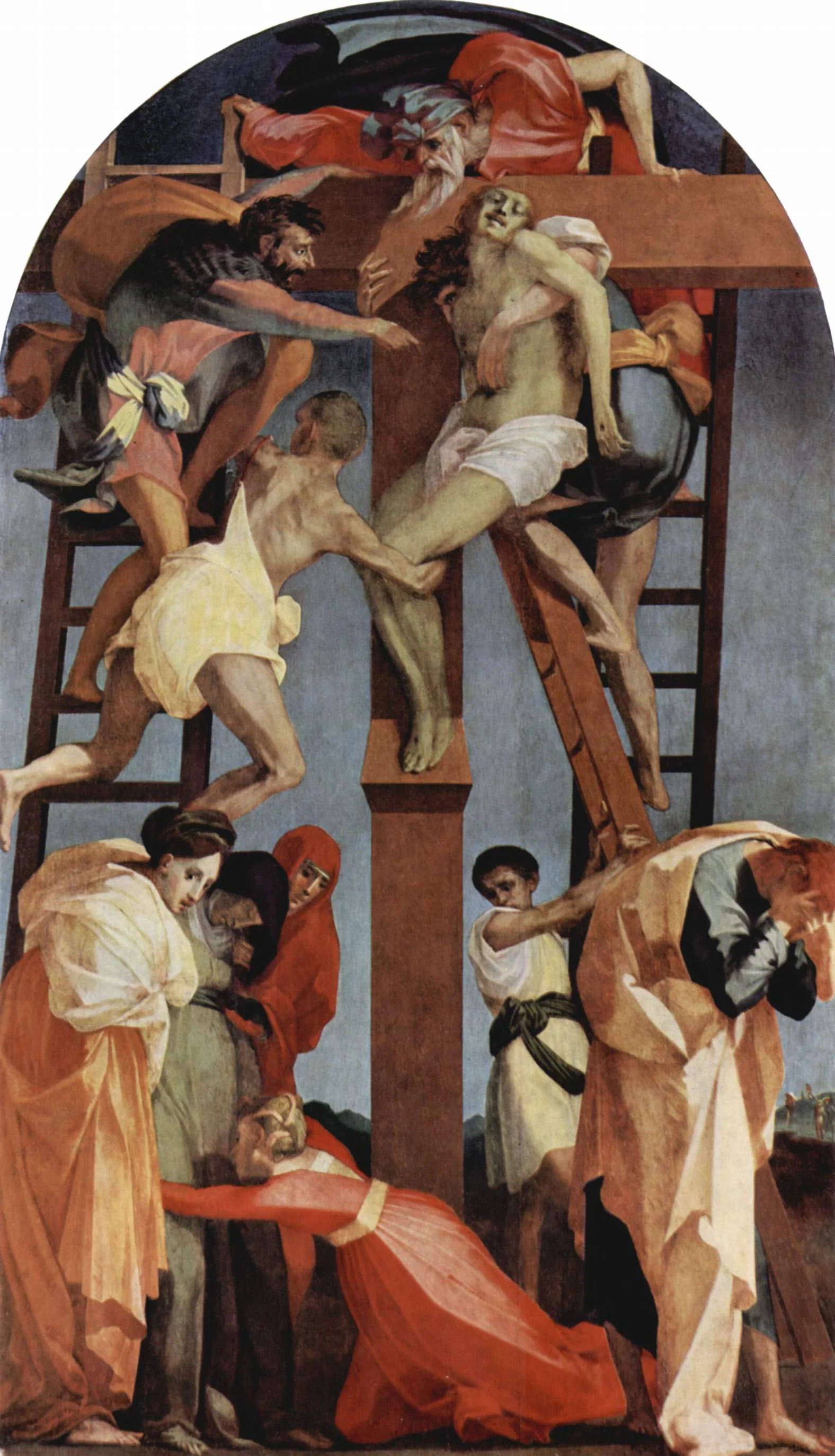 Rosso Fiorentino’s “Deposition”: the same scene as Pontormo’s, only here the collapse of calm is sharper still
