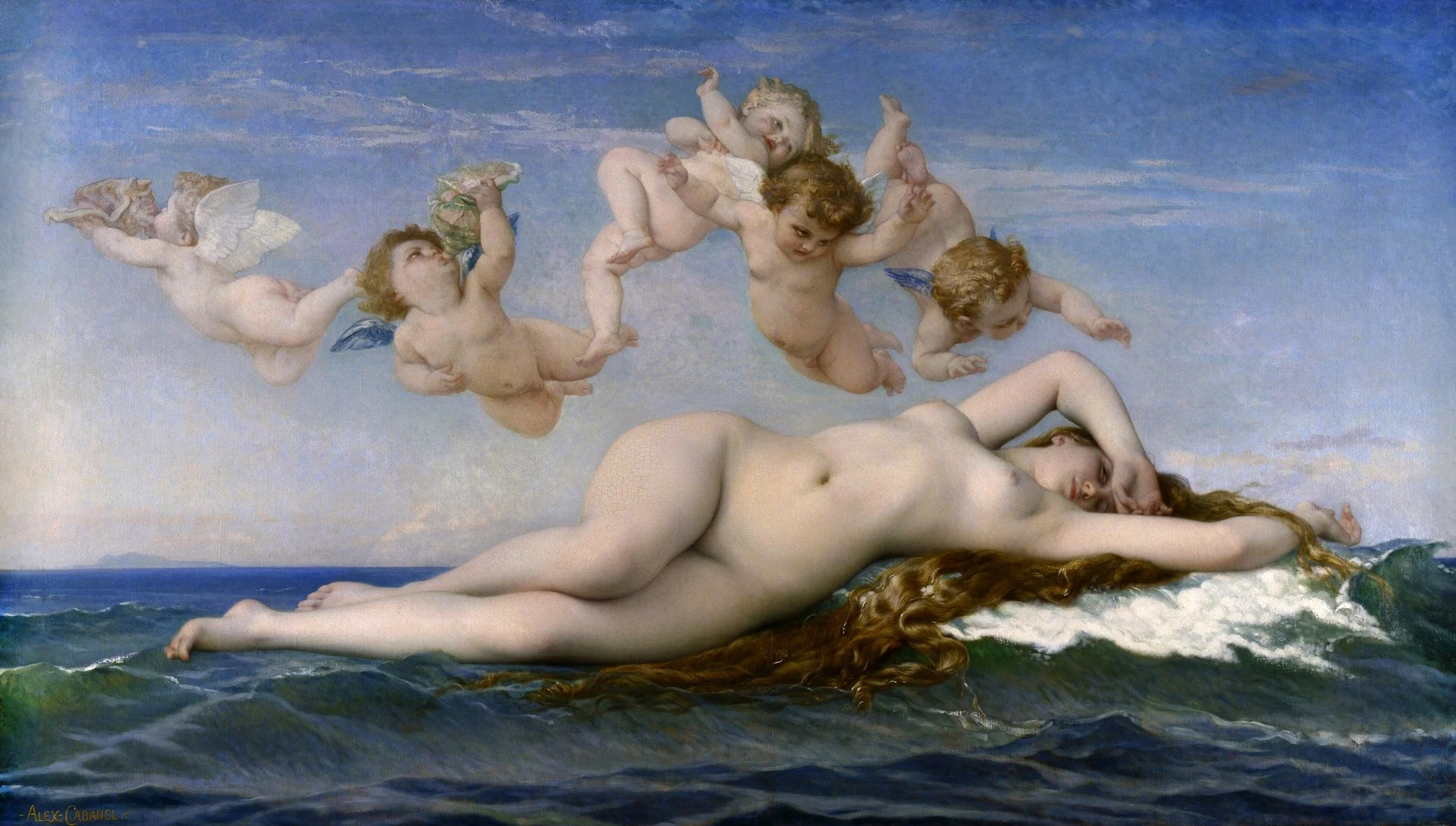 Cabanel’s “The Birth of Venus” — the Salon of the same year, 1863: the same nakedness, but equipped with a myth and therefore safe