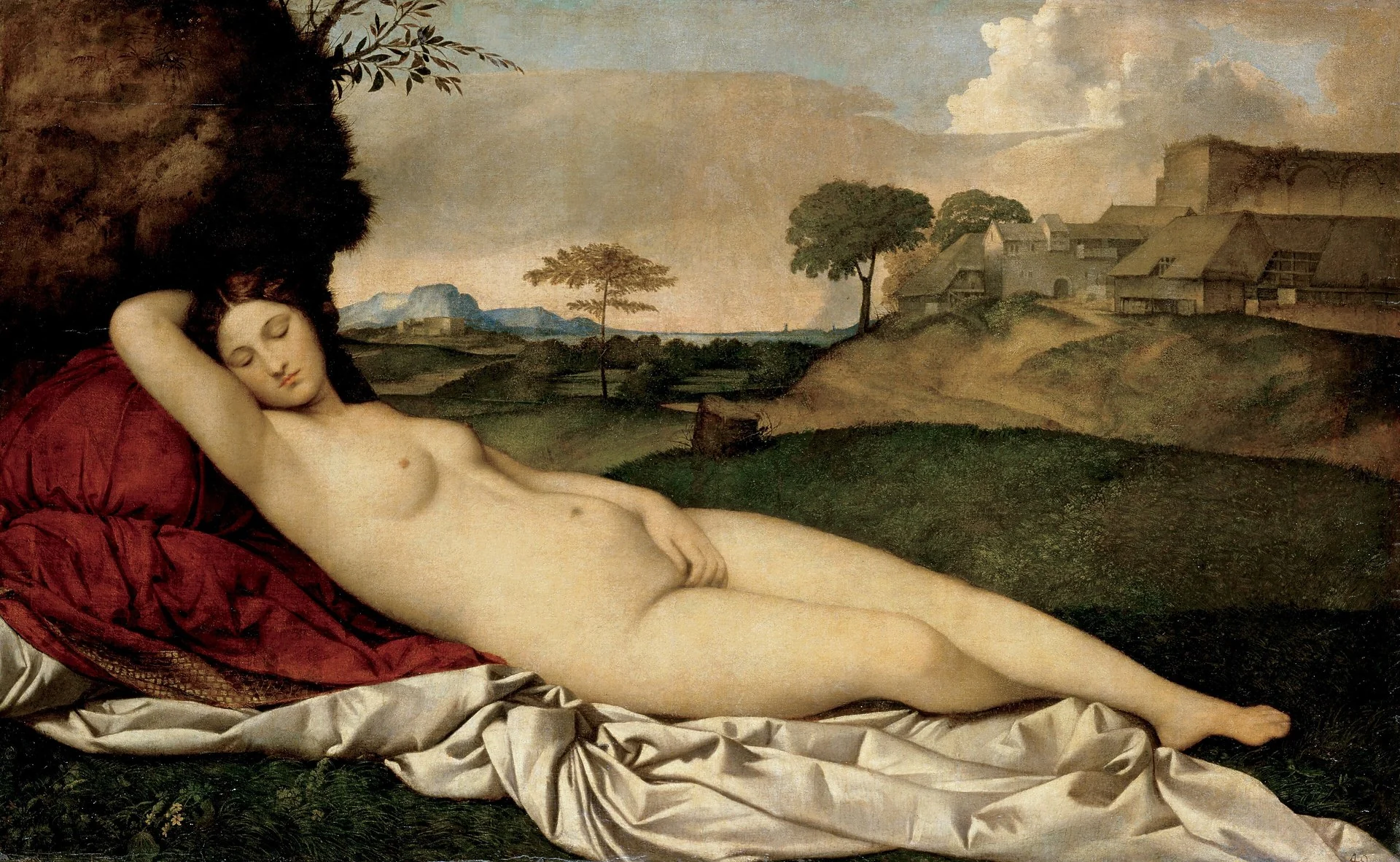 In Giorgione the eyes are closed: the viewer looks while remaining invisible, and power over the scene is never contested
