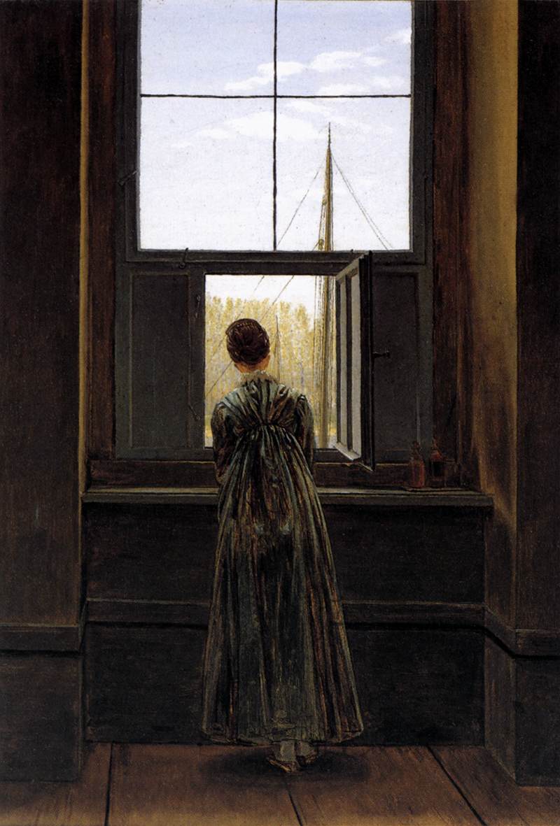 Friedrich puts his subject with her back to the room and her face to the river: the outside world here is not a background but the thing she is turned towards