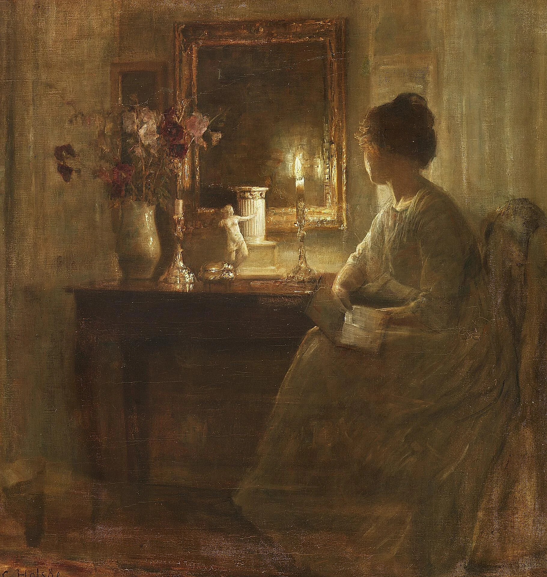Holsøe’s net curtain softens more than the quality of the light: along with the hard shadow comes a sense of private life into which the viewer is admitted cautiously