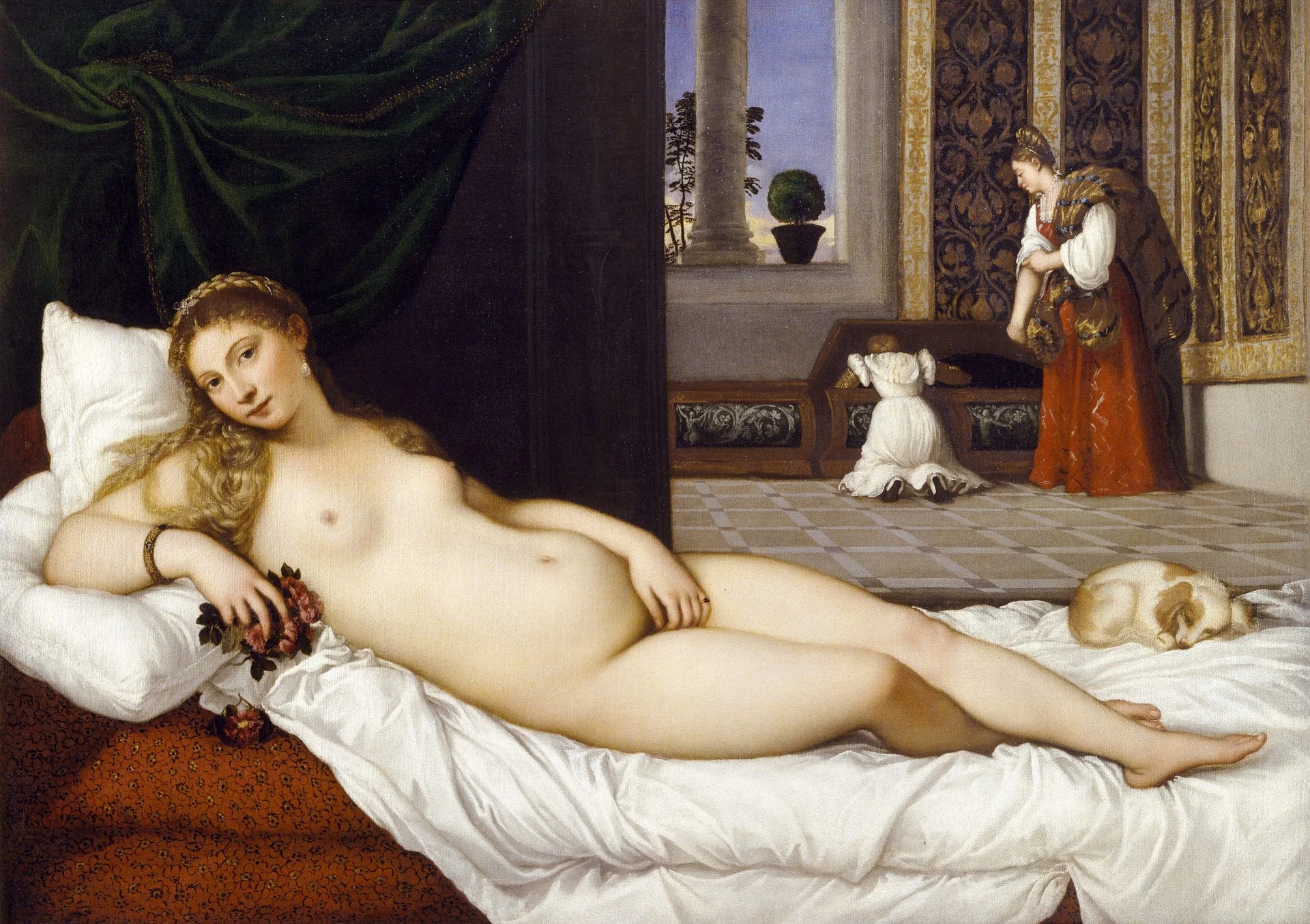 “Venus of Urbino”: the red does not cover a drawing — it has weight, it glows, and it sets the temperature of the entire scene