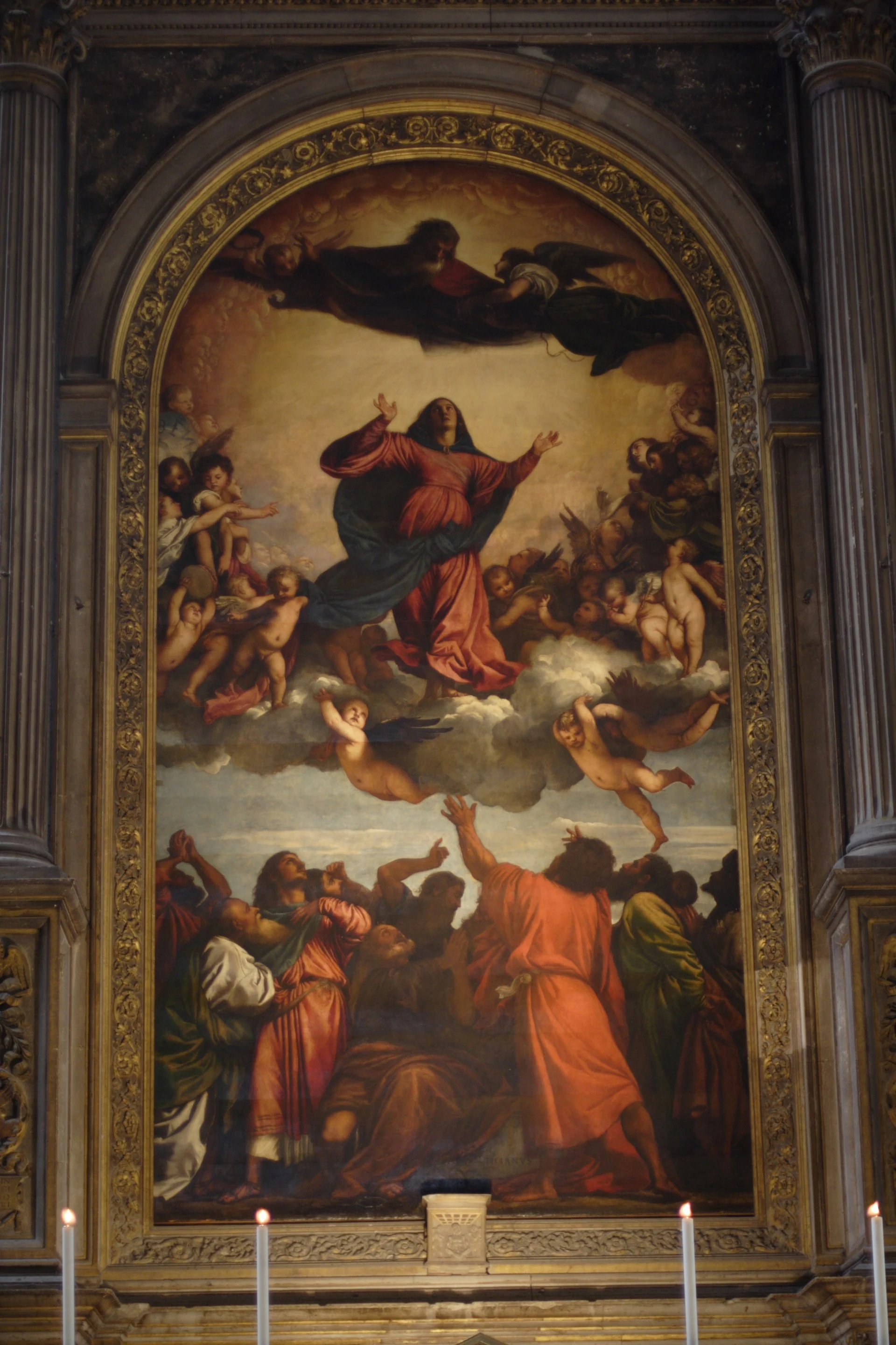 The “Assunta” — the altarpiece his fame began with: a thirty-year-old painter receives the city’s principal commission