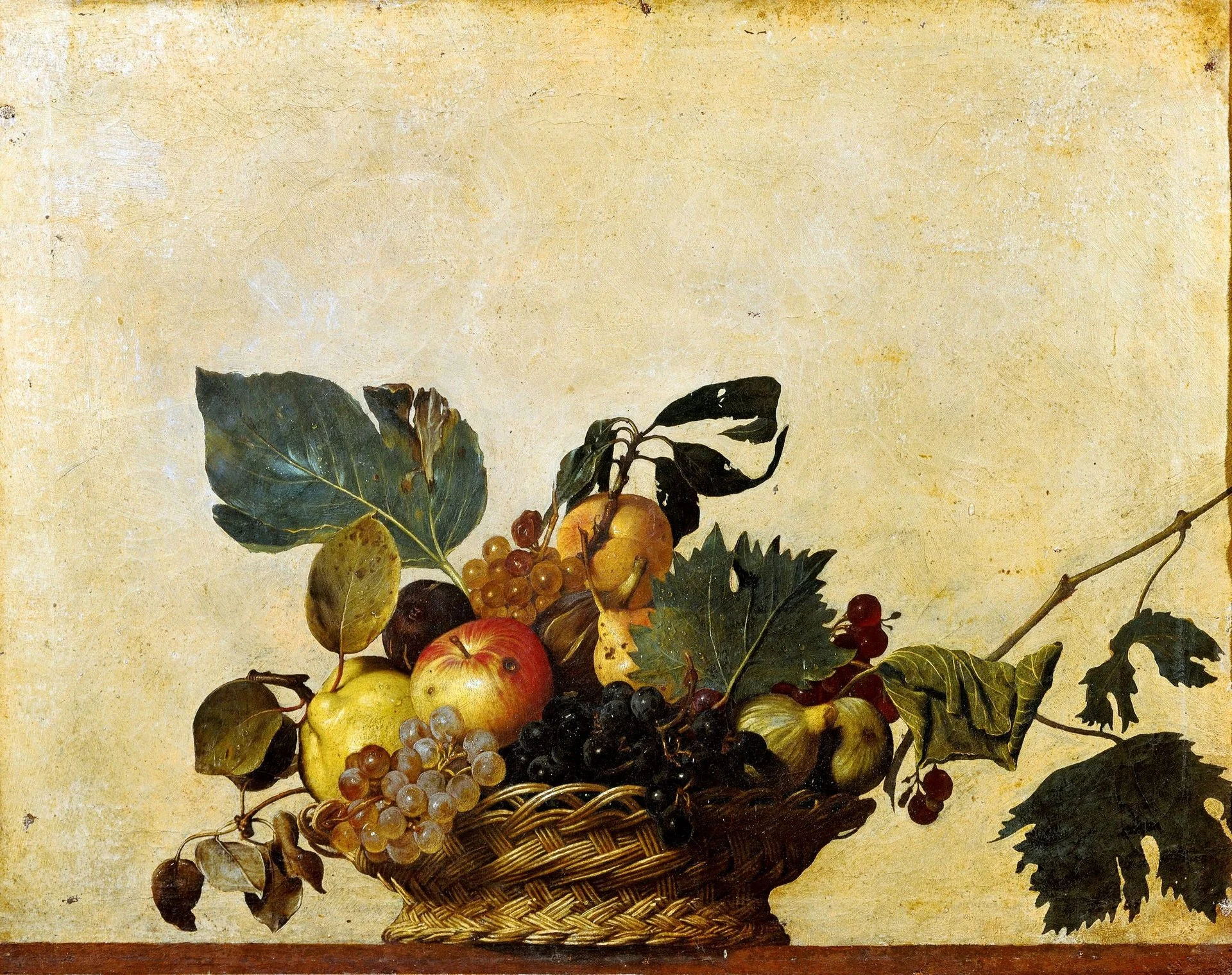 Caravaggio paints the wormholes in the leaves deliberately — but he paints the ones that were already there, not ones invented for effect