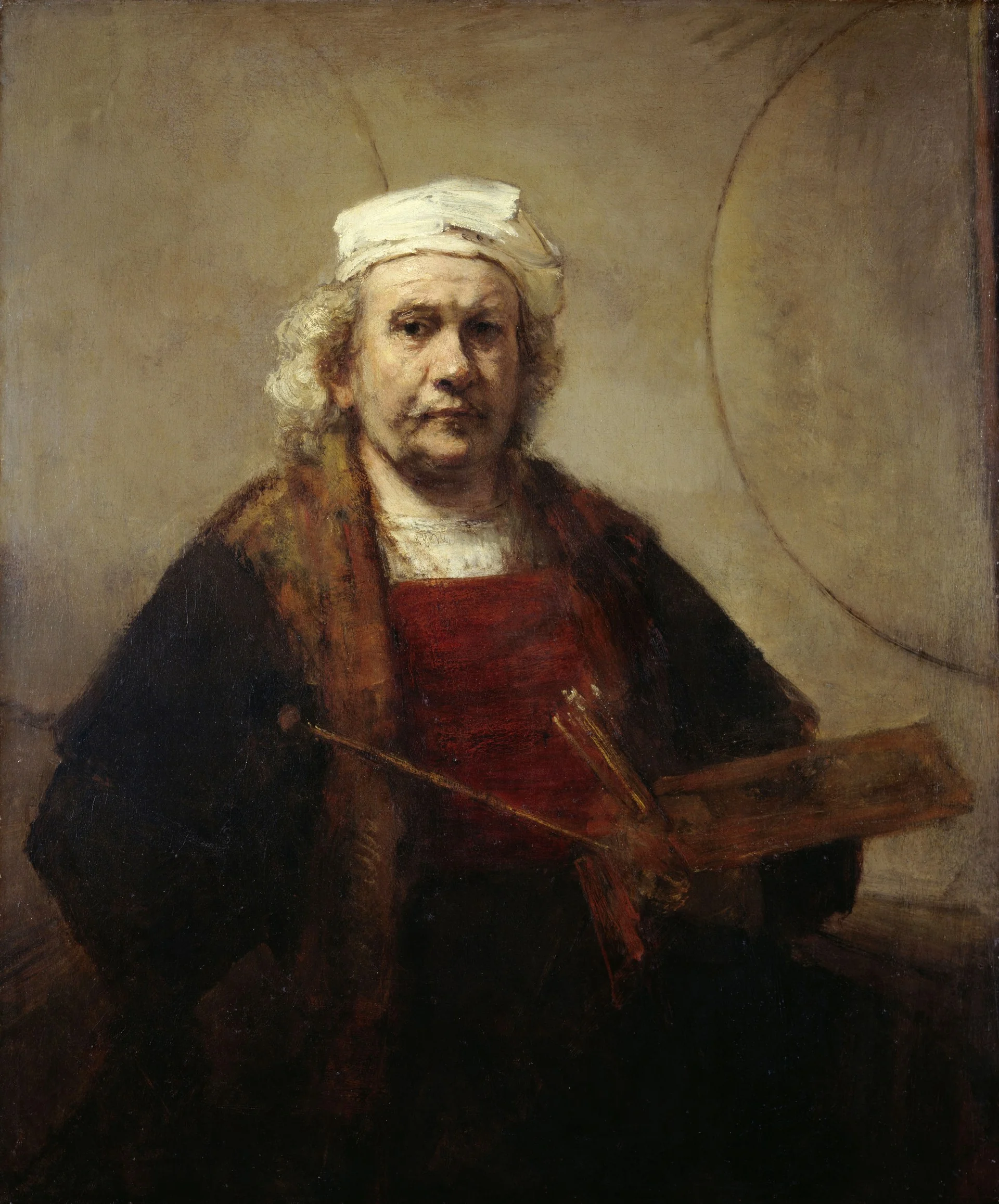 A late self-portrait: the face was never given its smoothness back, and the character stayed where it is usually erased