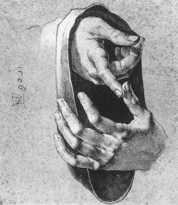 Dürer’s study of hands: the texture of the skin here is part of a biography, not an excuse for a two-hundred-per-cent zoom